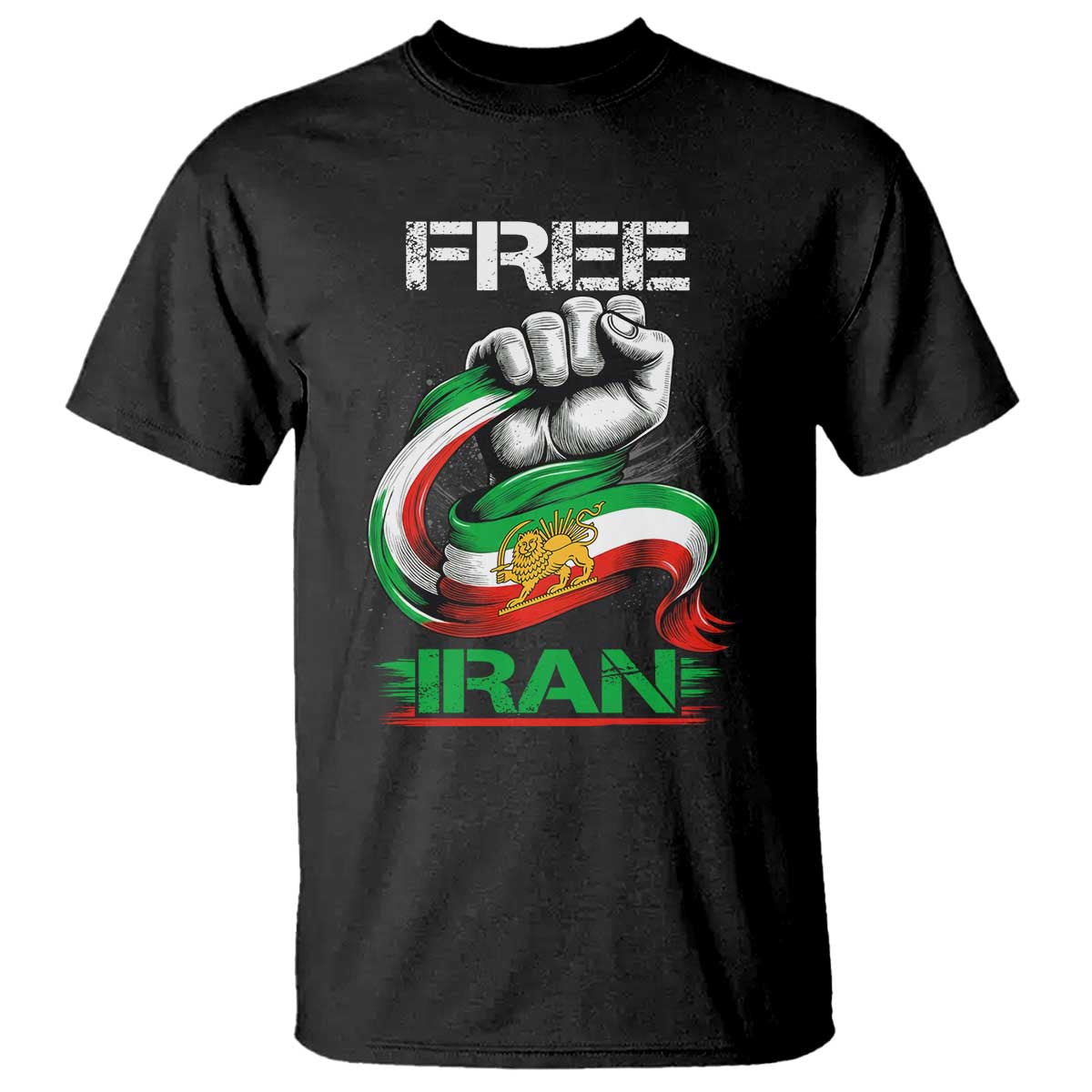 Free Iran T Shirt Iran Lion Sun Flag Fist