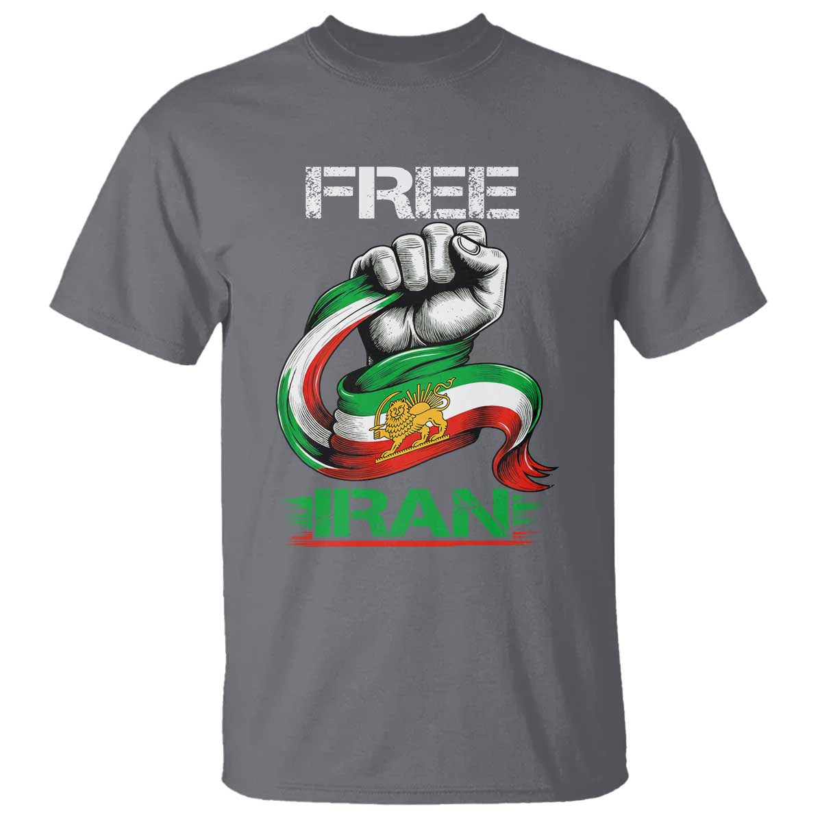 Free Iran T Shirt Iran Lion Sun Flag Fist