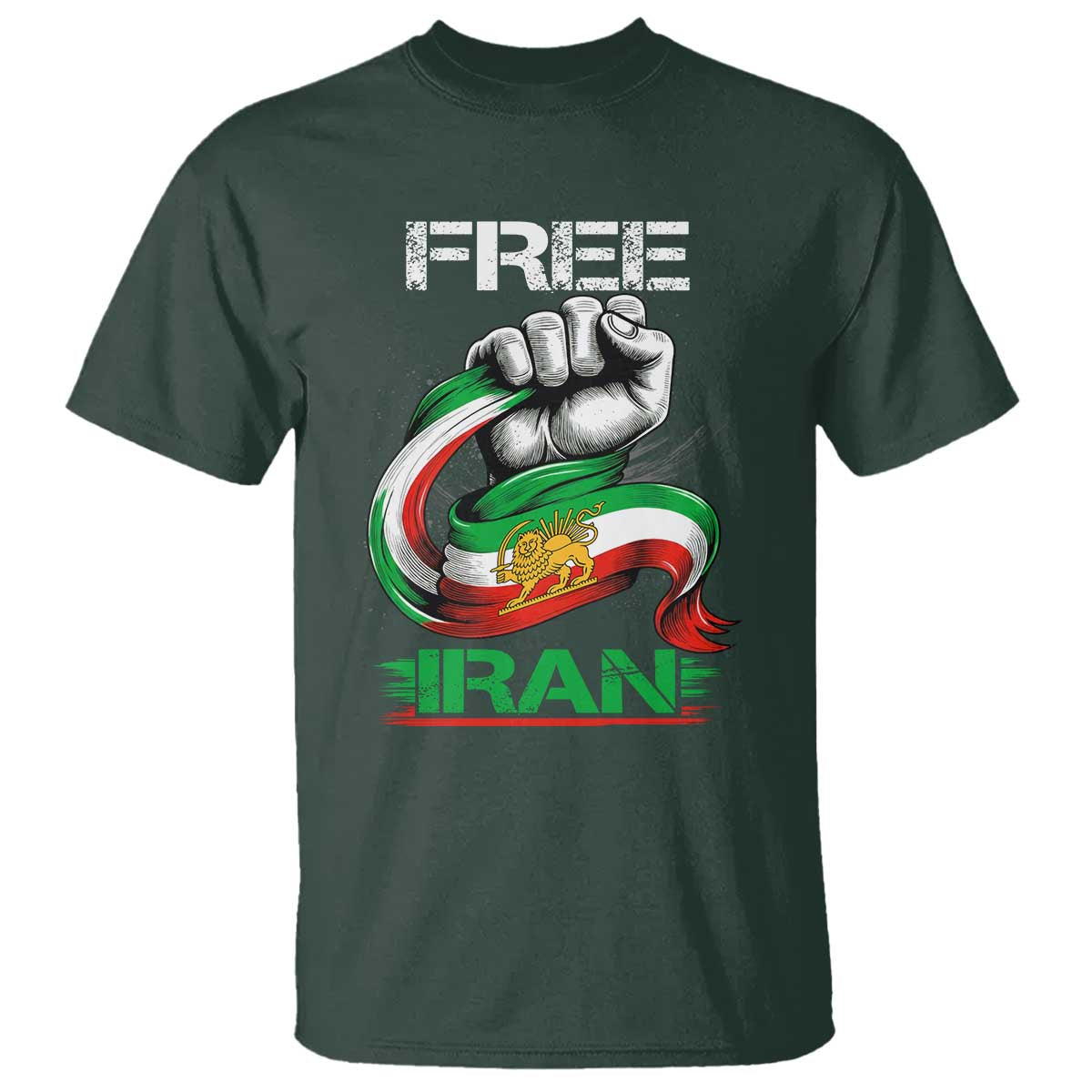 Free Iran T Shirt Iran Lion Sun Flag Fist