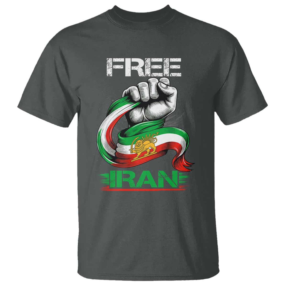 Free Iran T Shirt Iran Lion Sun Flag Fist