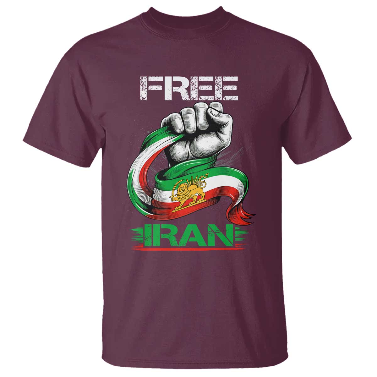 Free Iran T Shirt Iran Lion Sun Flag Fist