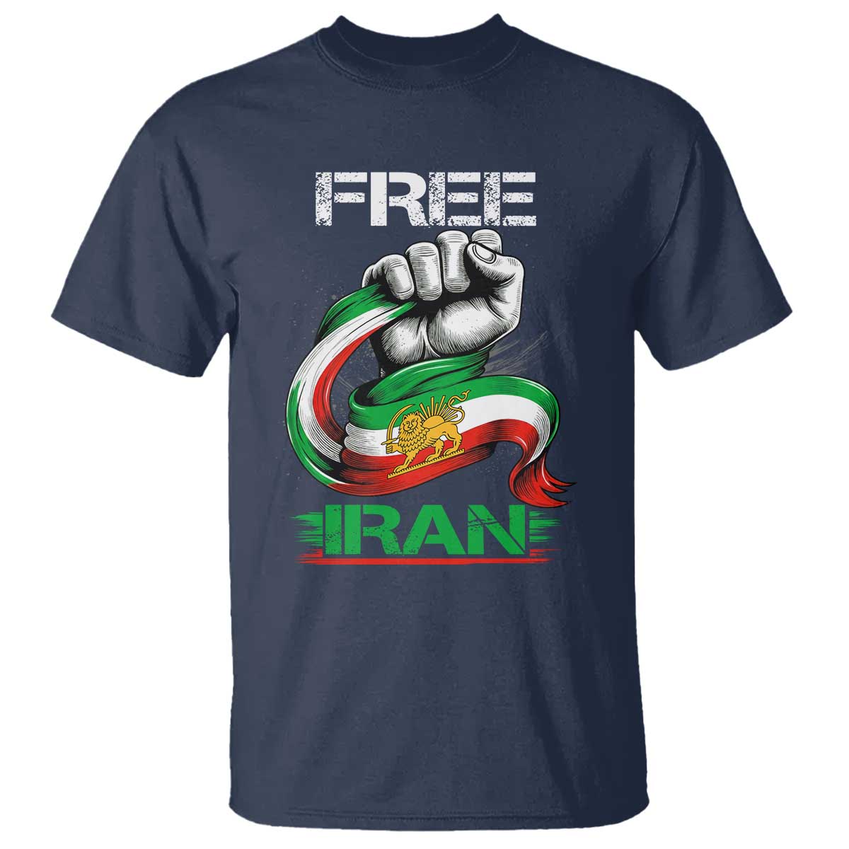 Free Iran T Shirt Iran Lion Sun Flag Fist