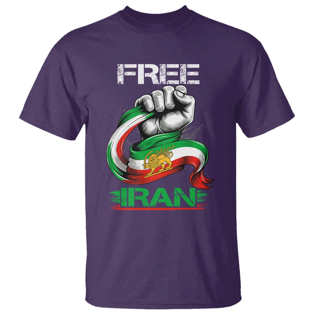 Free Iran T Shirt Iran Lion Sun Flag Fist