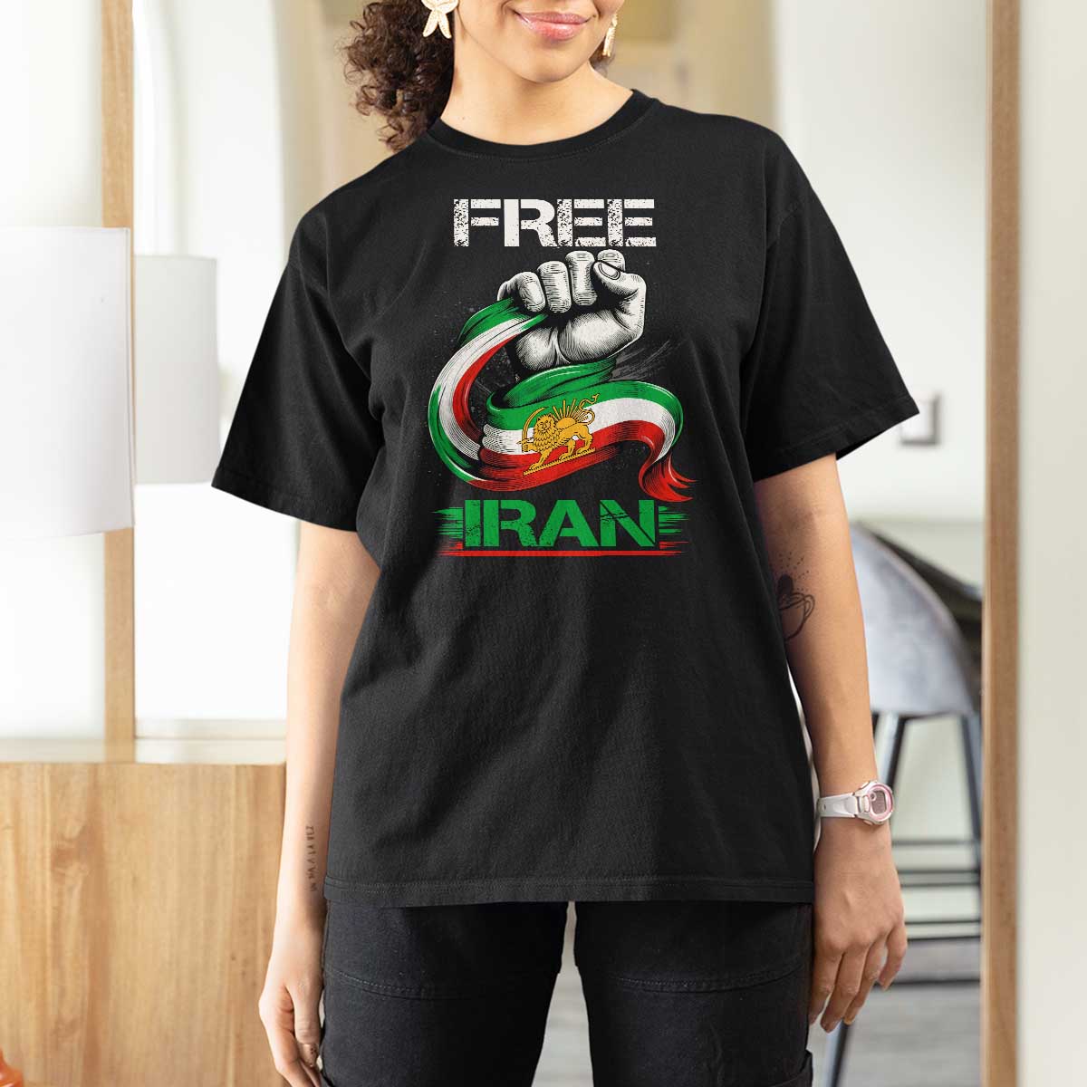 Free Iran T Shirt For Women Iran Lion Sun Flag Fist