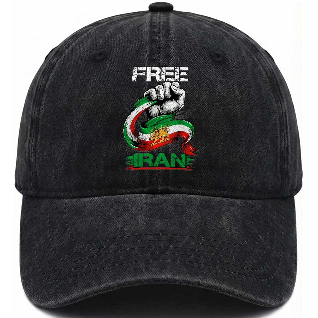 Free Iran Washed Cotton Baseball Cap Iran Lion Sun Flag Fist
