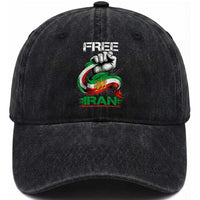 Free Iran Washed Cotton Baseball Cap Iran Lion Sun Flag Fist