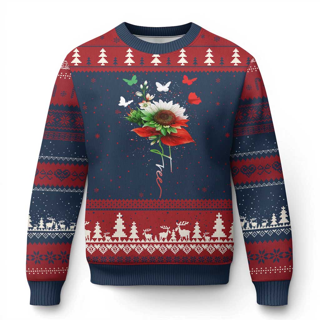 Free Iran Protest Ugly Christmas Sweater Sunflower Flag