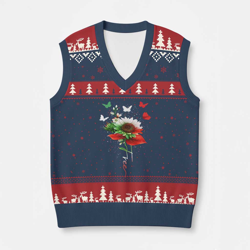Free Iran Protest V-Neck Knit Sweater Vest Sunflower Flag
