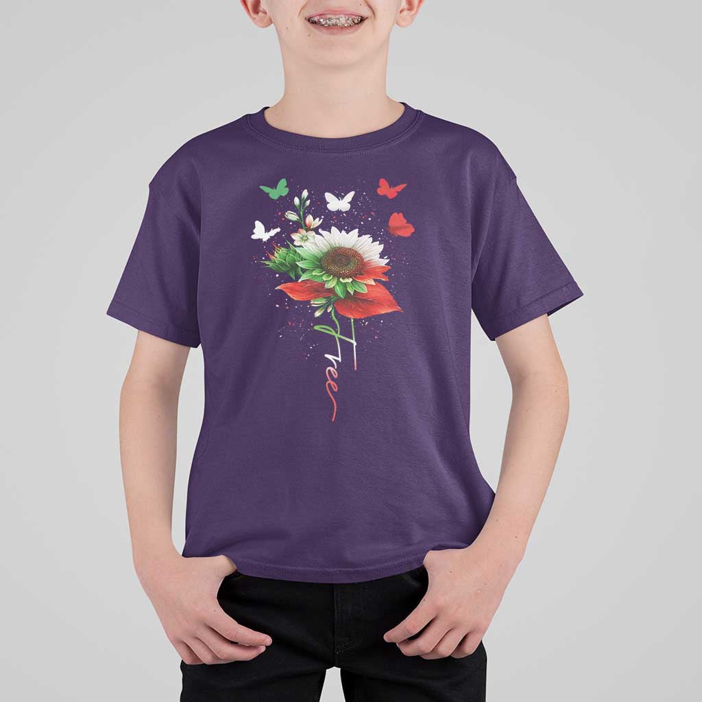 Free Iran Protest T Shirt For Kid Sunflower Flag