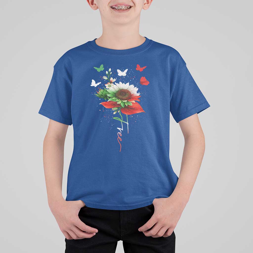 Free Iran Protest T Shirt For Kid Sunflower Flag