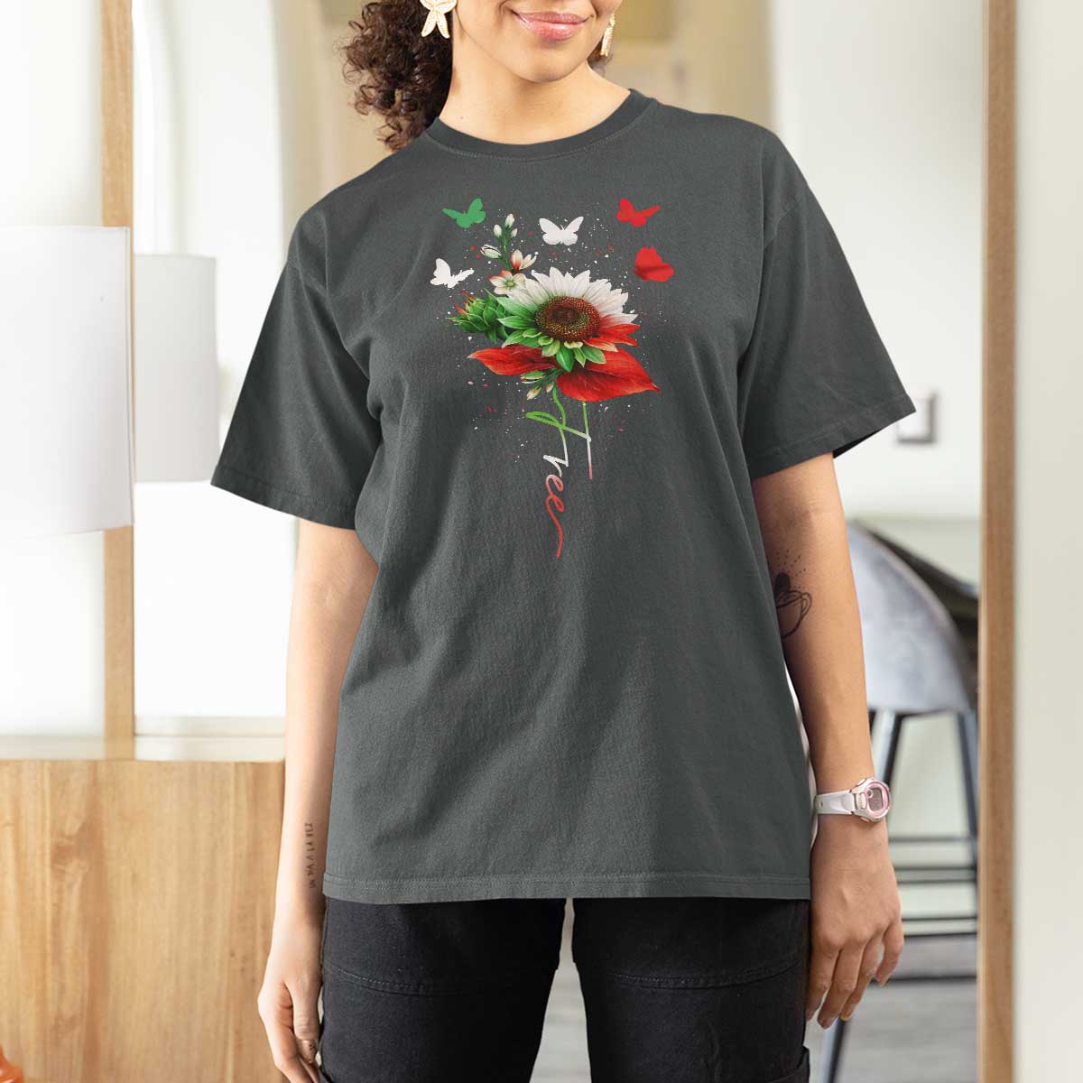 Free Iran Protest T Shirt For Women Sunflower Flag