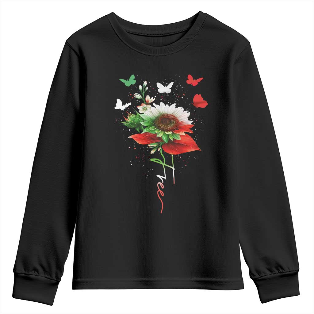 Free Iran Protest Youth Sweatshirt Sunflower Flag