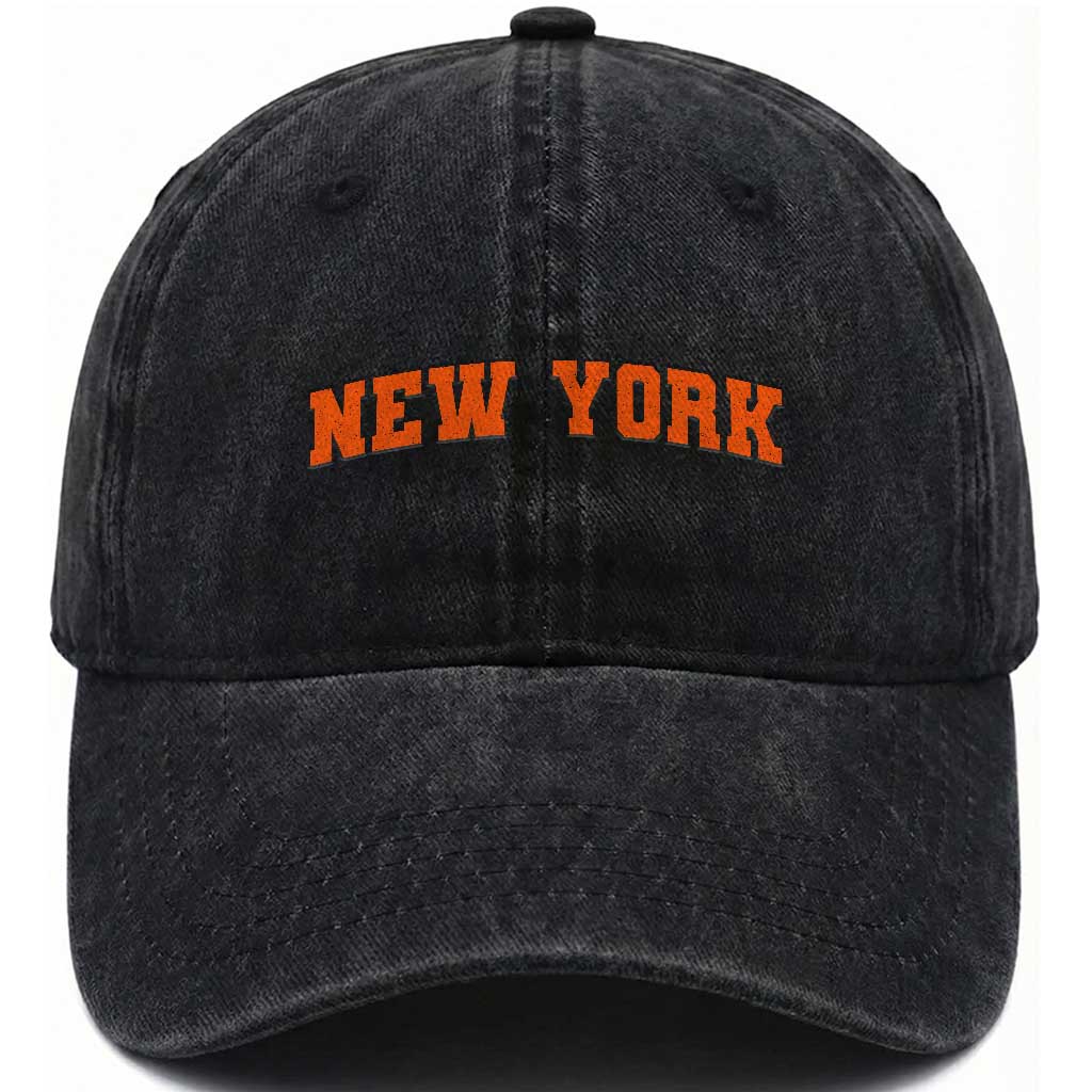 New York Washed Cotton Baseball Cap Vintage Varsity Sports Throwback Design