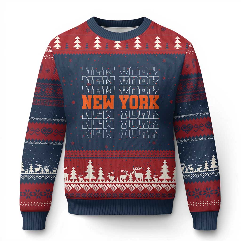 Vintage New York Ugly Christmas Sweater Name Retro Design
