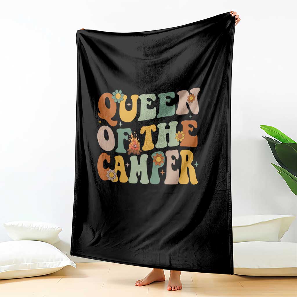 Camper Queen Throw Blanket Retro Groovy Funny Women Girls RV Camping Lovers - Wonder Print Shop