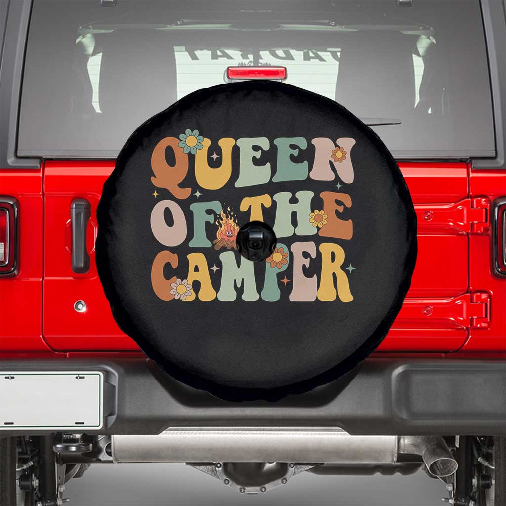 Camper Queen Spare Tire Cover Retro Groovy Funny Women Girls RV Camping Lovers - Wonder Print Shop
