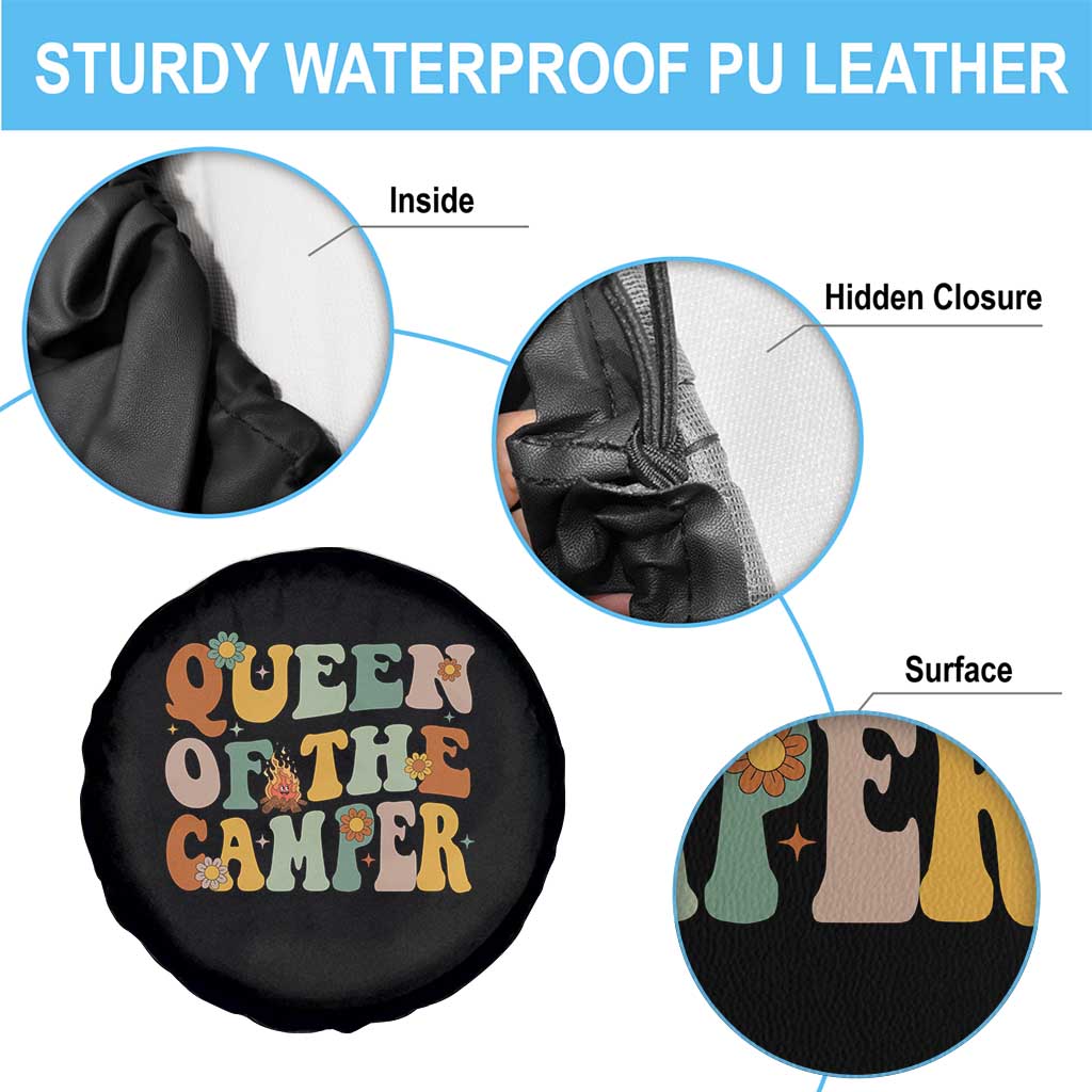Camper Queen Spare Tire Cover Retro Groovy Funny Women Girls RV Camping Lovers - Wonder Print Shop