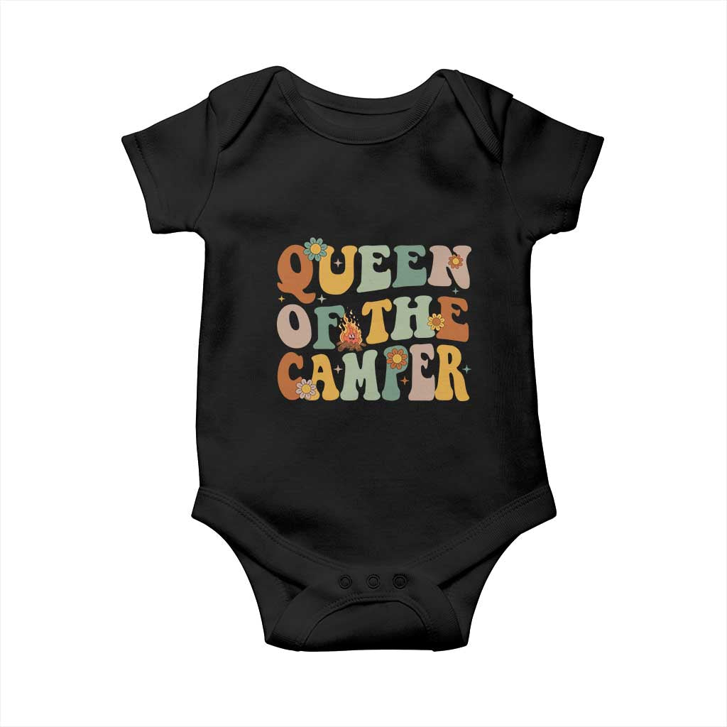 Camper Queen Baby Onesie Retro Groovy Funny Women Girls RV Camping Lovers - Wonder Print Shop