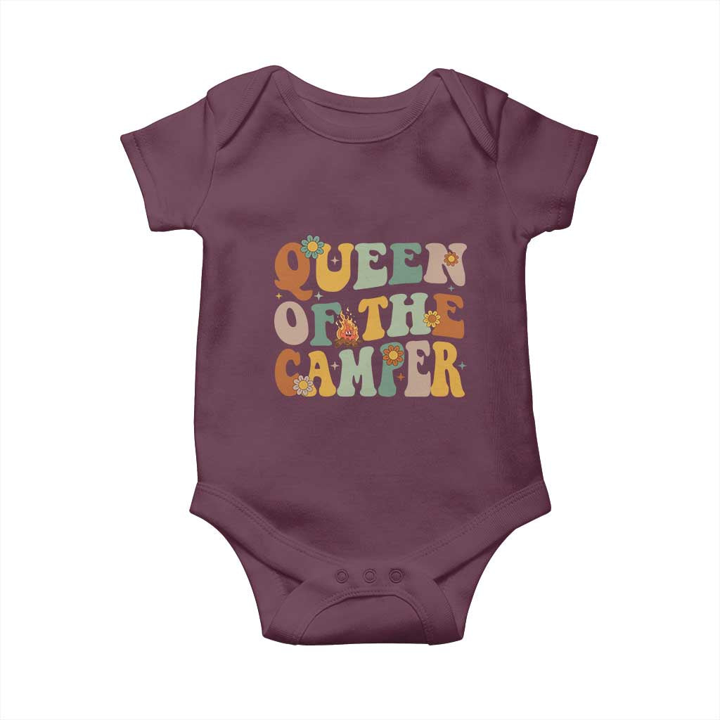 Camper Queen Baby Onesie Retro Groovy Funny Women Girls RV Camping Lovers - Wonder Print Shop