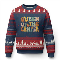 Camper Queen Ugly Christmas Sweater Retro Groovy Funny Women Girls RV Camping Lovers - Wonder Print Shop