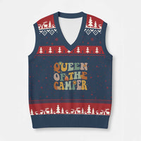 Camper Queen V-Neck Knit Sweater Vest Retro Groovy Funny Women Girls RV Camping Lovers - Wonder Print Shop