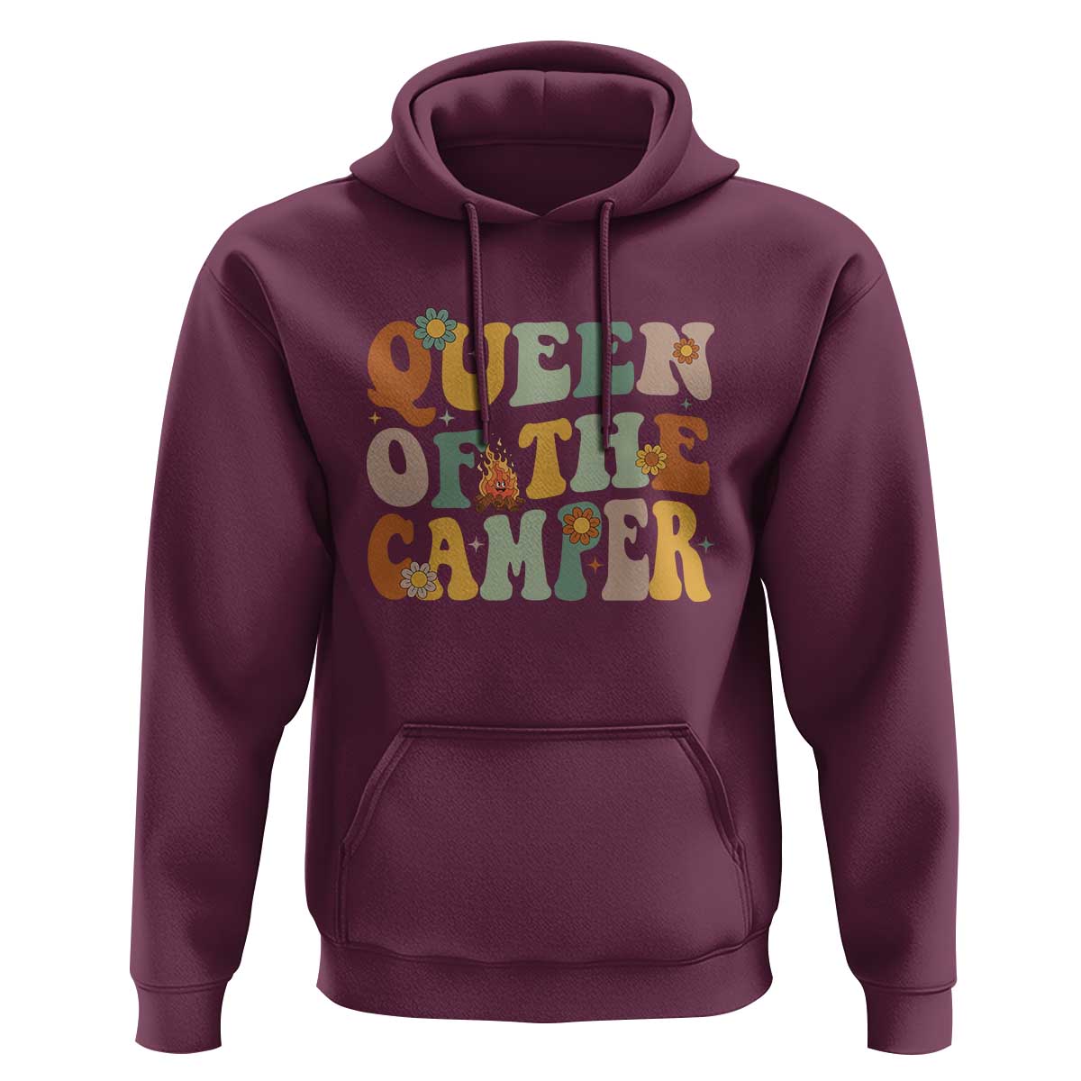 Camper Queen Hoodie Retro Groovy Funny Women Girls RV Camping Lovers - Wonder Print Shop