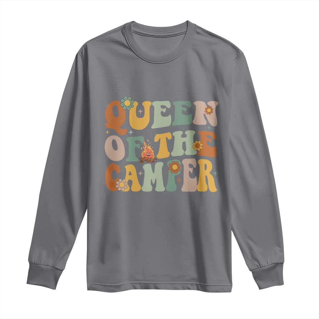 Camper Queen Long Sleeve Shirt Retro Groovy Funny Women Girls RV Camping Lovers - Wonder Print Shop