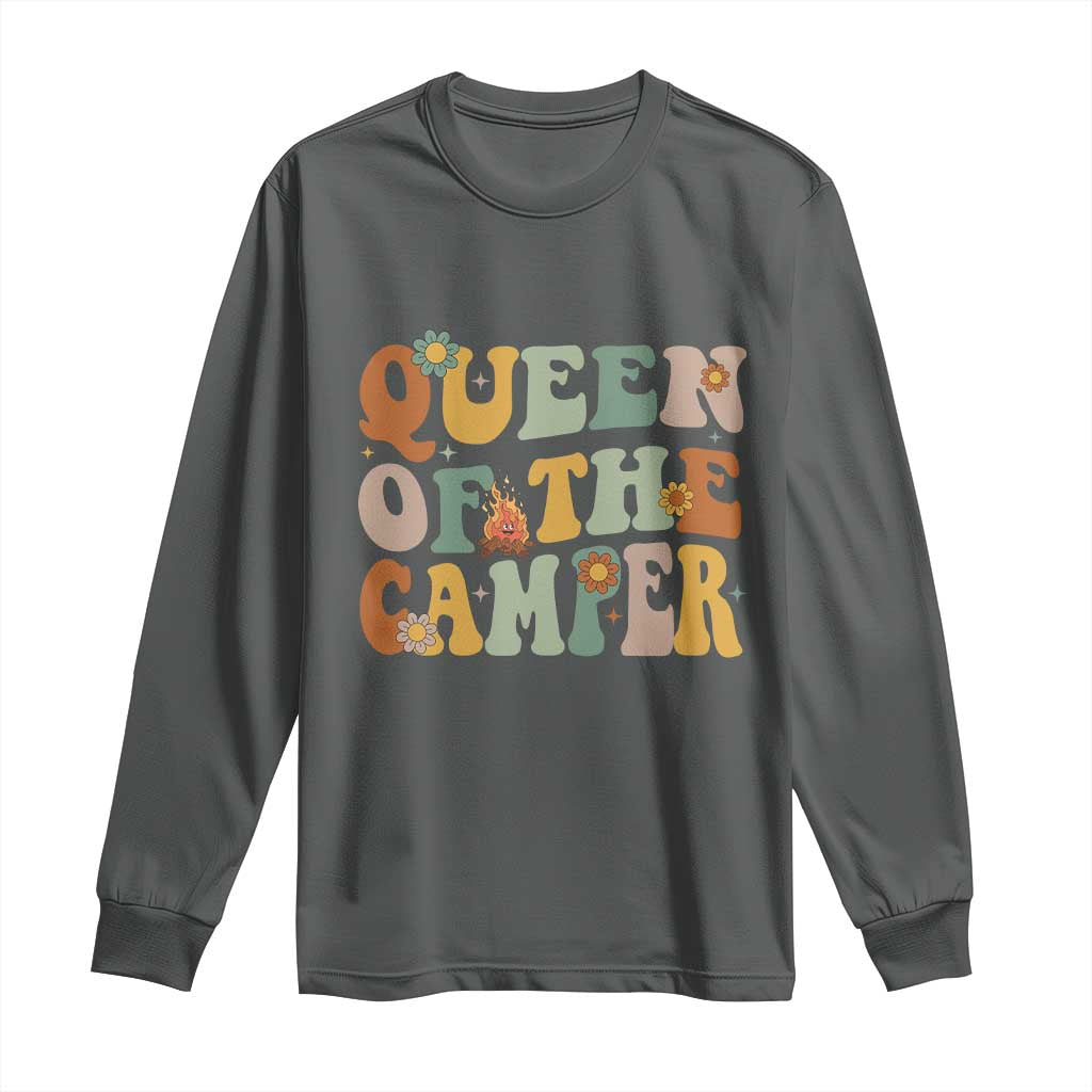 Camper Queen Long Sleeve Shirt Retro Groovy Funny Women Girls RV Camping Lovers - Wonder Print Shop