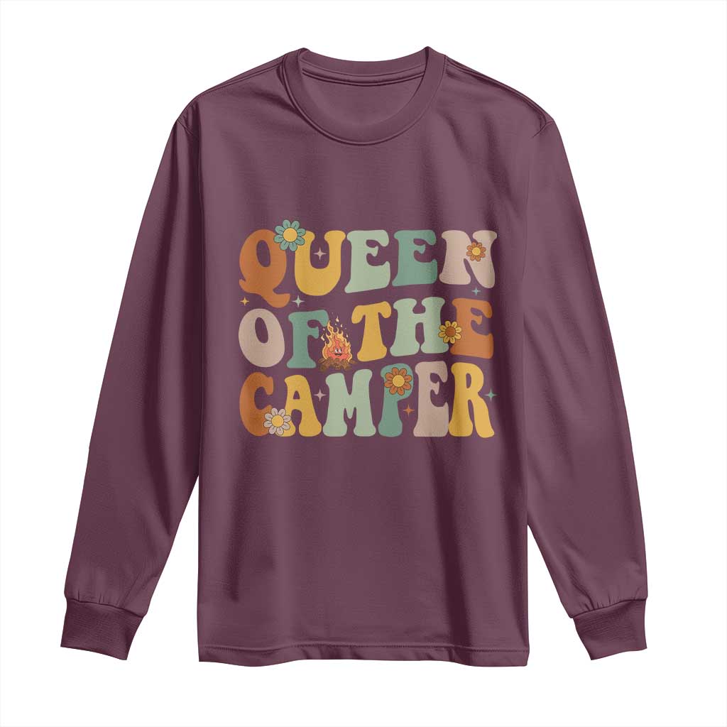 Camper Queen Long Sleeve Shirt Retro Groovy Funny Women Girls RV Camping Lovers - Wonder Print Shop