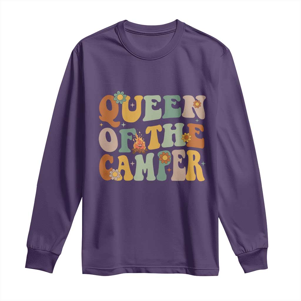 Camper Queen Long Sleeve Shirt Retro Groovy Funny Women Girls RV Camping Lovers - Wonder Print Shop