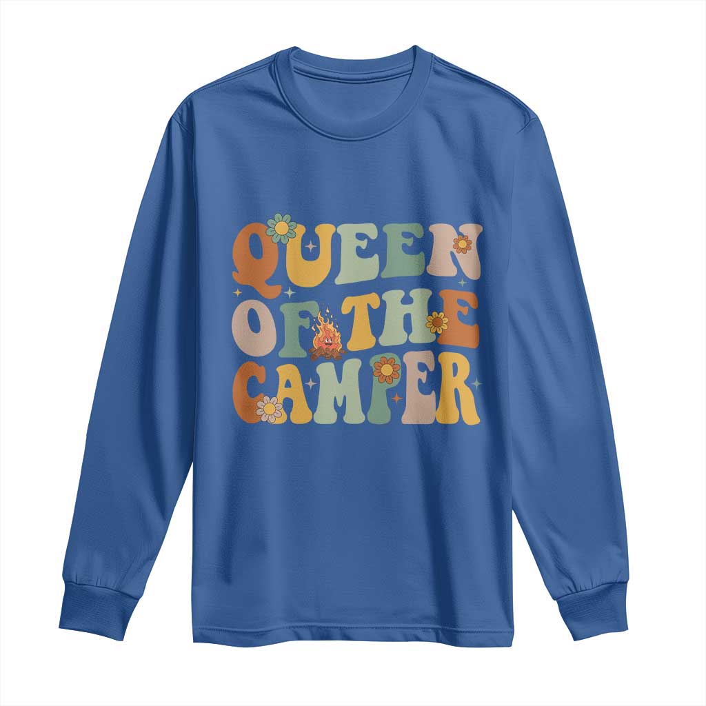 Camper Queen Long Sleeve Shirt Retro Groovy Funny Women Girls RV Camping Lovers - Wonder Print Shop