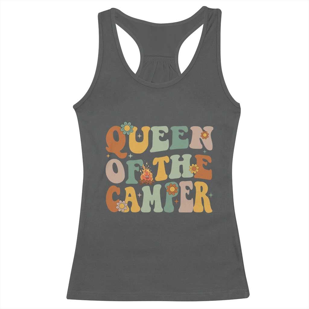 Camper Queen Racerback Tank Top Retro Groovy Funny Women Girls RV Camping Lovers - Wonder Print Shop