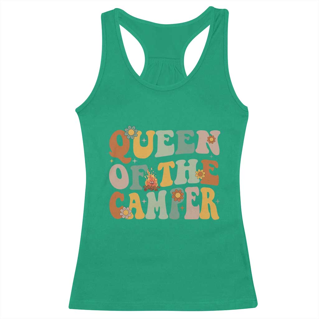 Camper Queen Racerback Tank Top Retro Groovy Funny Women Girls RV Camping Lovers - Wonder Print Shop