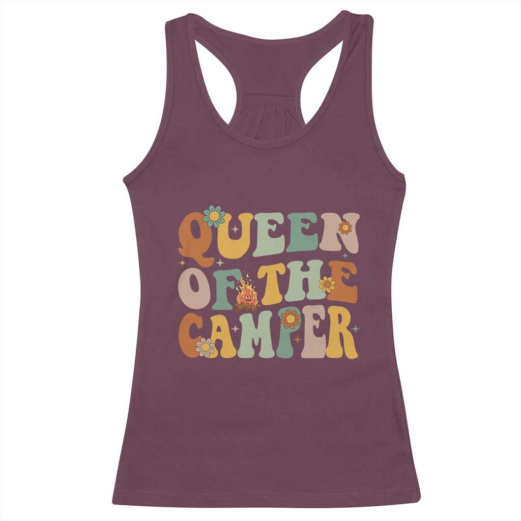 Camper Queen Racerback Tank Top Retro Groovy Funny Women Girls RV Camping Lovers - Wonder Print Shop