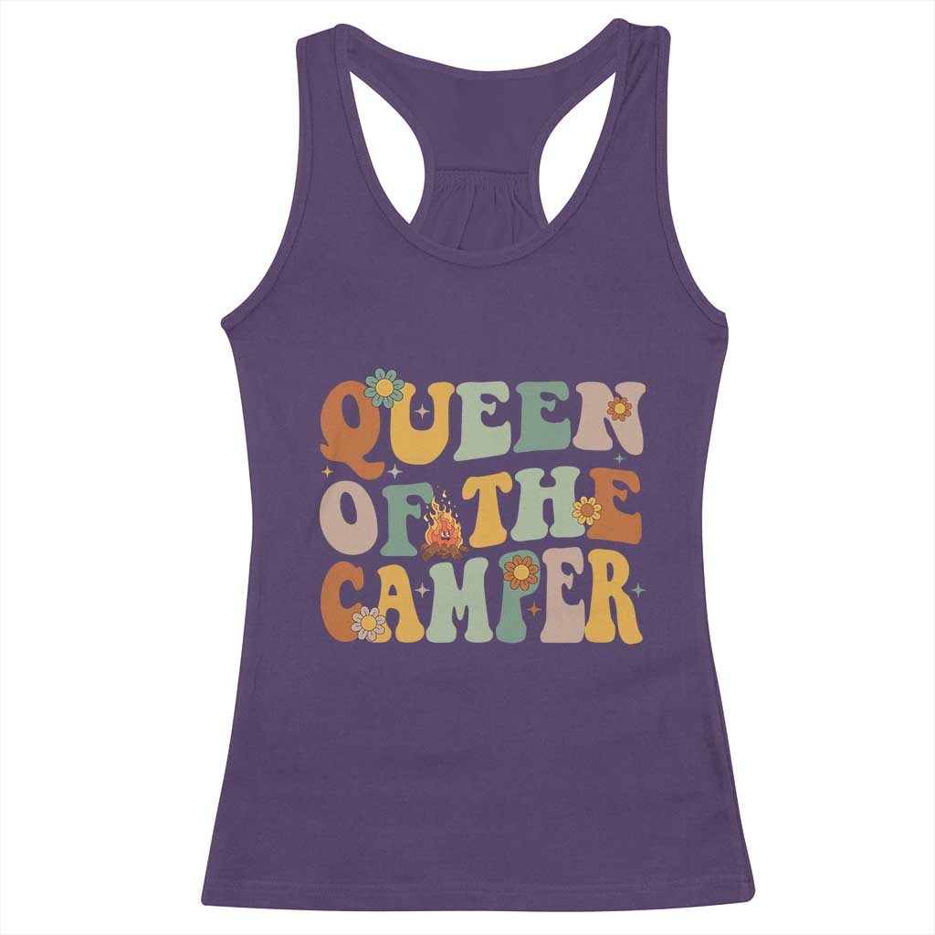 Camper Queen Racerback Tank Top Retro Groovy Funny Women Girls RV Camping Lovers - Wonder Print Shop