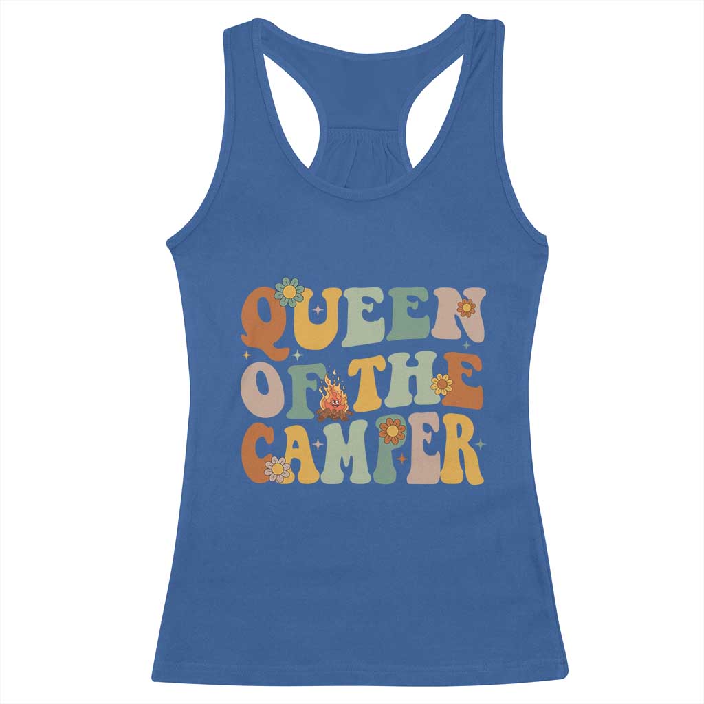 Camper Queen Racerback Tank Top Retro Groovy Funny Women Girls RV Camping Lovers - Wonder Print Shop