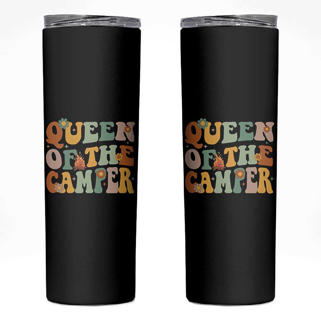 Camper Queen Skinny Tumbler Retro Groovy Funny Women Girls RV Camping Lovers - Wonder Print Shop