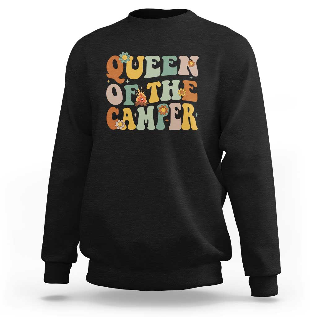 Camper Queen Sweatshirt Retro Groovy Funny Women Girls RV Camping Lovers - Wonder Print Shop