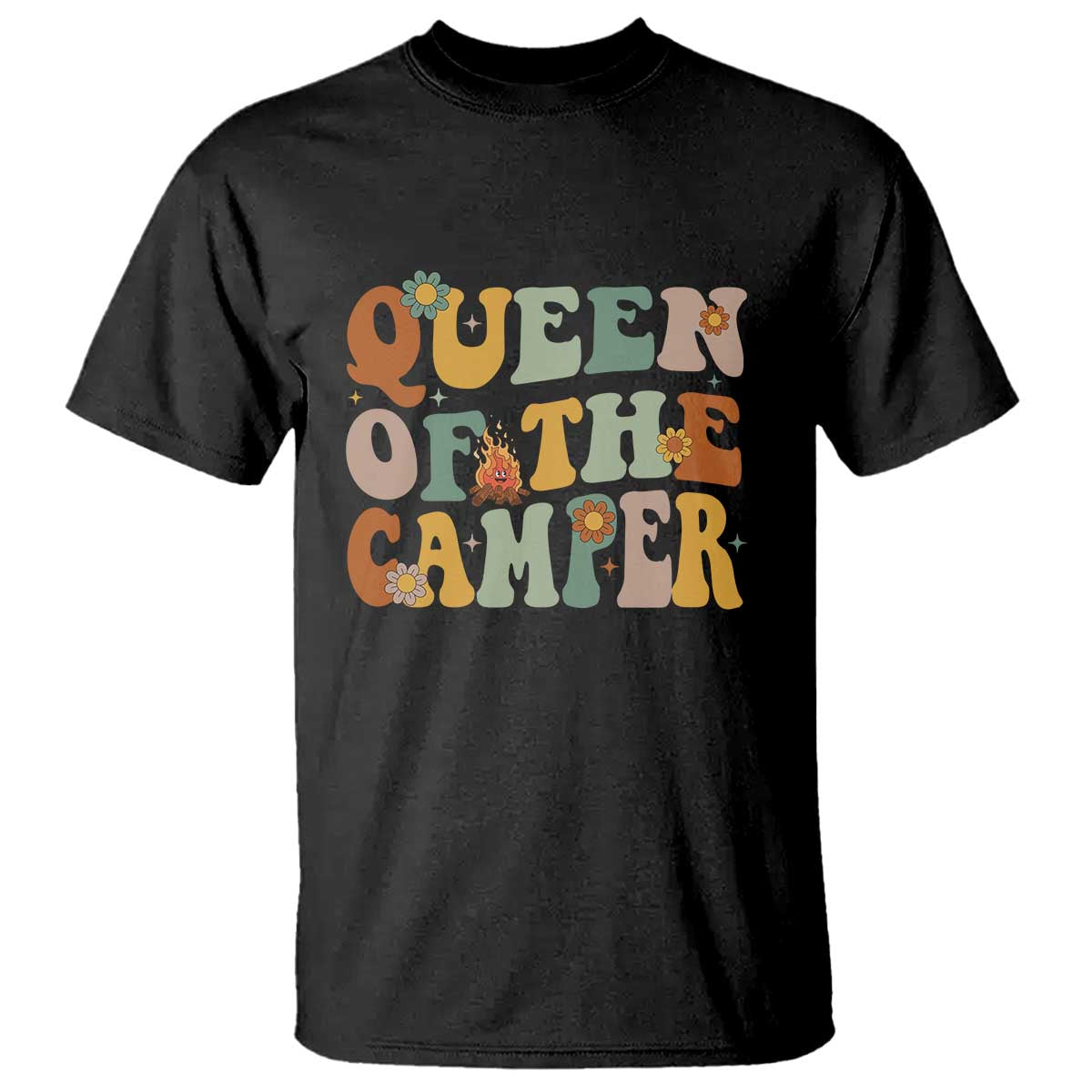 Camper Queen T Shirt Retro Groovy Funny Women Girls RV Camping Lovers - Wonder Print Shop