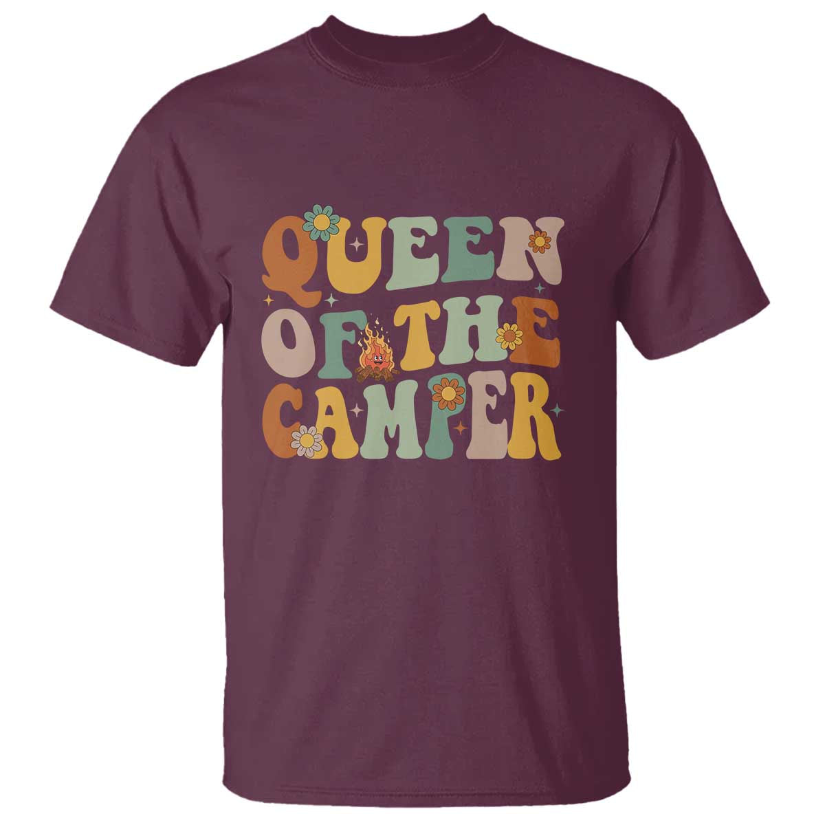 Camper Queen T Shirt Retro Groovy Funny Women Girls RV Camping Lovers - Wonder Print Shop