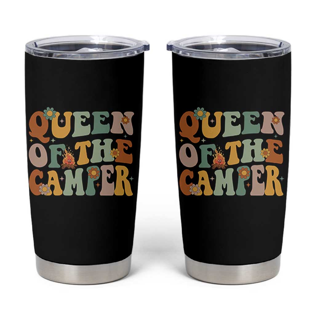 Camper Queen Tumbler Cup Retro Groovy Funny Women Girls RV Camping Lovers - Wonder Print Shop