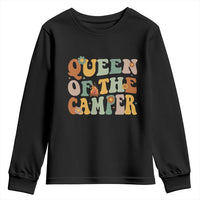 Camper Queen Youth Sweatshirt Retro Groovy Funny Women Girls RV Camping Lovers - Wonder Print Shop