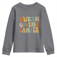 Camper Queen Youth Sweatshirt Retro Groovy Funny Women Girls RV Camping Lovers - Wonder Print Shop