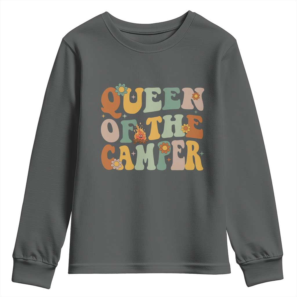 Camper Queen Youth Sweatshirt Retro Groovy Funny Women Girls RV Camping Lovers - Wonder Print Shop
