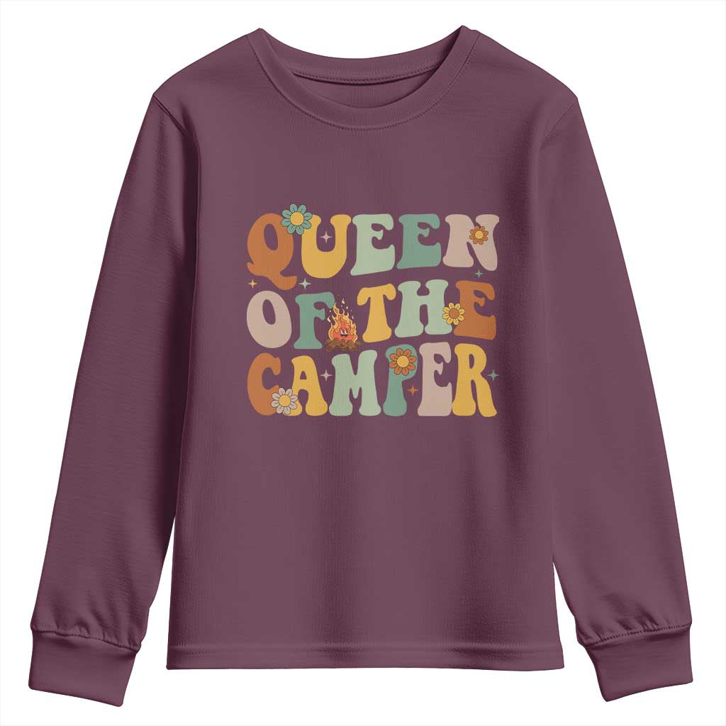 Camper Queen Youth Sweatshirt Retro Groovy Funny Women Girls RV Camping Lovers - Wonder Print Shop