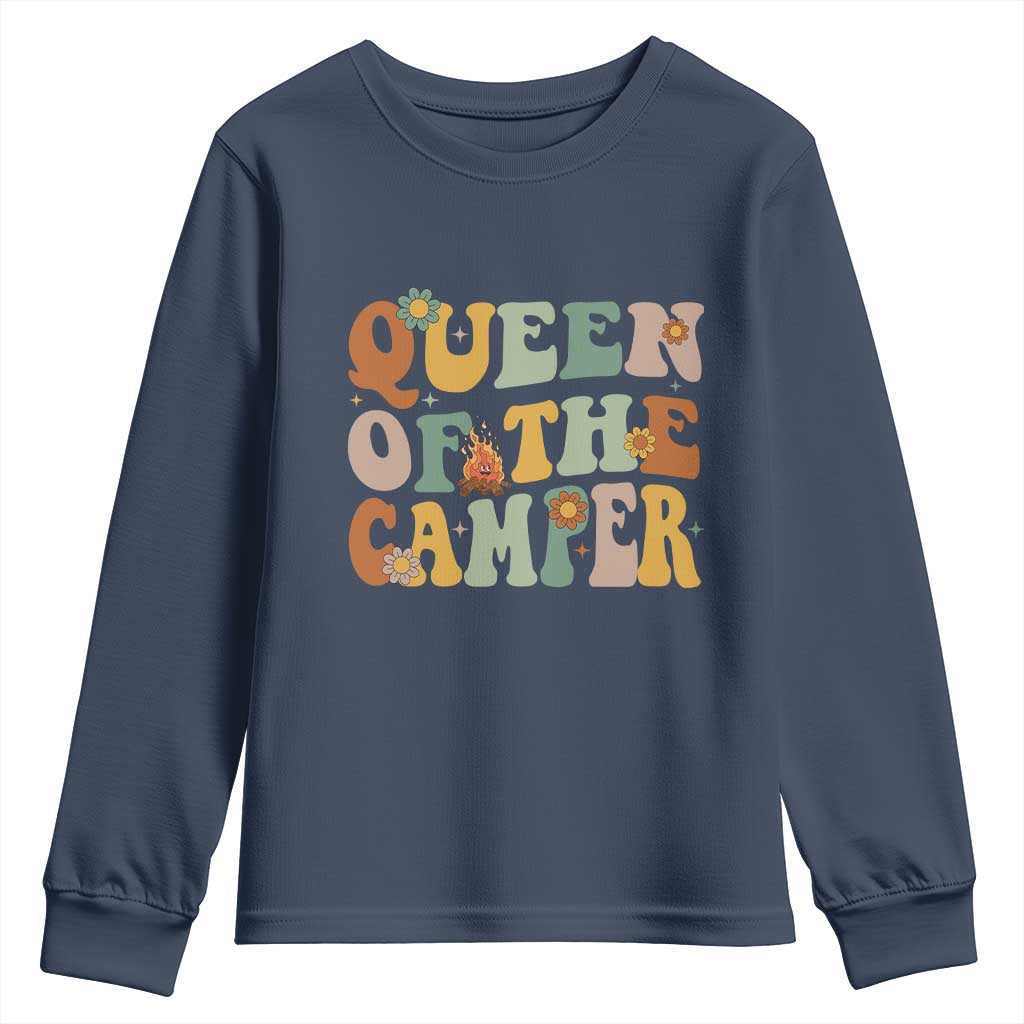 Camper Queen Youth Sweatshirt Retro Groovy Funny Women Girls RV Camping Lovers - Wonder Print Shop