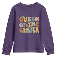 Camper Queen Youth Sweatshirt Retro Groovy Funny Women Girls RV Camping Lovers - Wonder Print Shop
