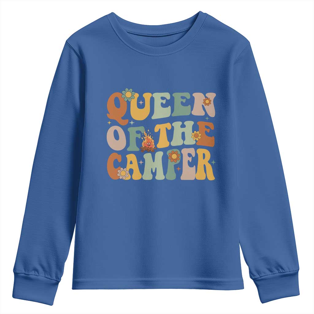 Camper Queen Youth Sweatshirt Retro Groovy Funny Women Girls RV Camping Lovers - Wonder Print Shop