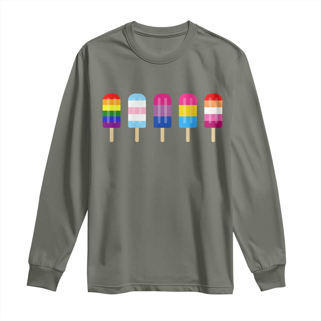 LGBT Rainbow Popsicles Long Sleeve Shirt Summer Ice Cream LGBTQ Pride Ally - Wonder Print Shop