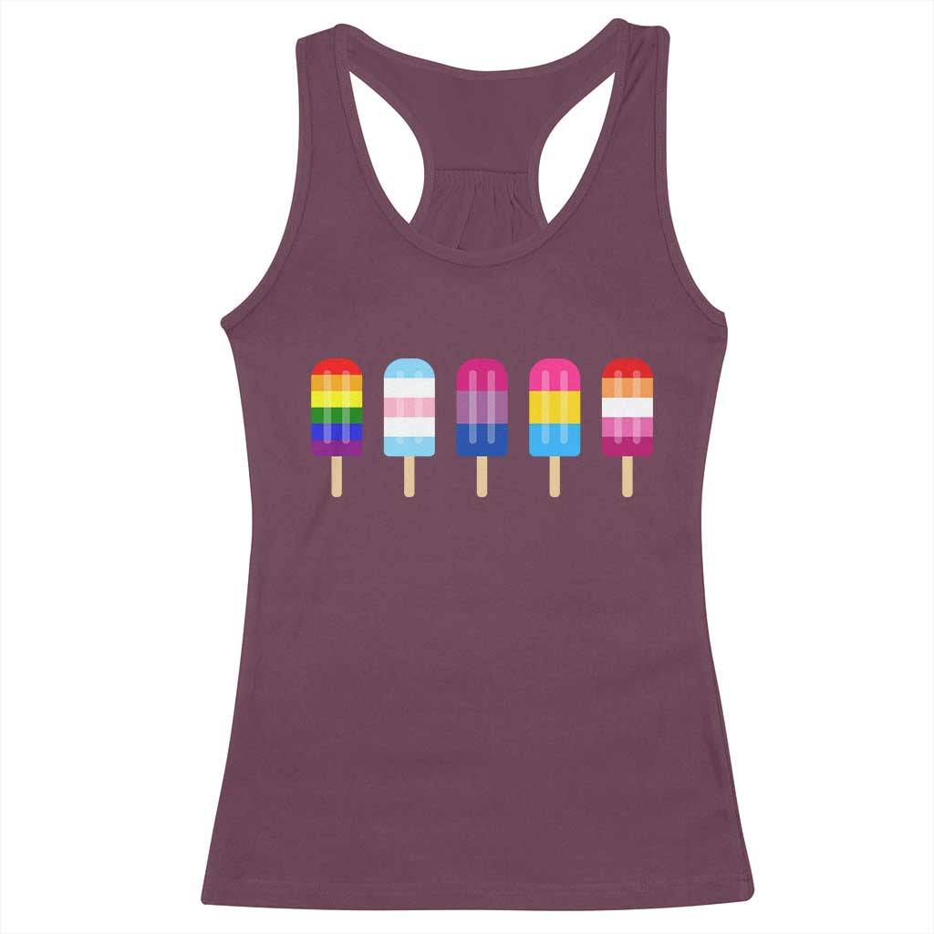 LGBT Rainbow Popsicles Racerback Tank Top Summer Ice Cream LGBTQ Pride Ally - Wonder Print Shop